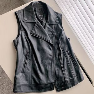 Vera Wang Black Faux Leather Moto Vest